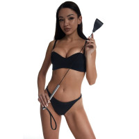 Стек с широким черным кожаным наконечником и металлической ручкой - 67 см.