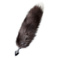 Серебристая металлическая анальная втулка с хвостом чернобурой лисы - размер S Серебристая металлическая анальная втулка с хвостом чернобурой лисы - размер S