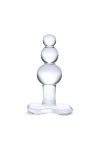 Прозрачная анальная пробка-елочка с 3 шариками Butt Plug with Tapere Base - 11 см. (Glas GLAS-155)