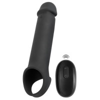 Черная вибронасадка для пениса с хомутом для мошонки и пультом ДУ Remote Controlled Penis Extension