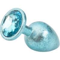 Голубая алюминиевая анальная пробка с кристаллом - 6 см.