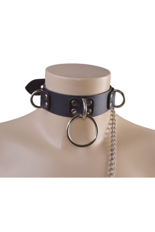 Черный кожаный ошейник Big Ring (Sitabella 3372-1)