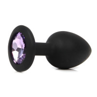 Черная анальная пробка с сиреневым кристаллом - 7,3 см.