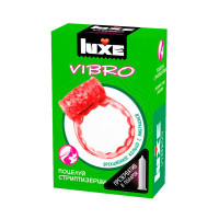 Розовое эрекционное виброкольцо Luxe VIBRO  Поцелуй стриптизёрши  + презерватив