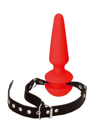 Красный кляп-плаг из силикона на черных регулируемых ремешках (NMC NMC2-FND034A000-008)