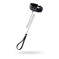 Кожаный двухслойный ошейник с белой строчкой и поводком