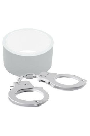 Набор для фиксации BONDX METAL CUFFS AND RIBBON: белые наручники из листового материала и липкая лента