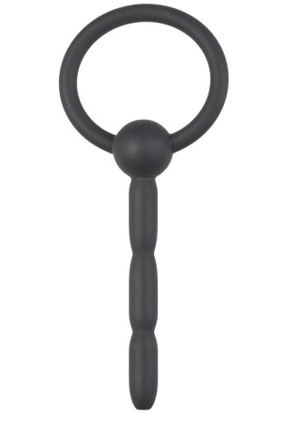 Черный силиконовый уретральный плаг Ribbed Hollow Silicone Penis Plug - 10,5 см.